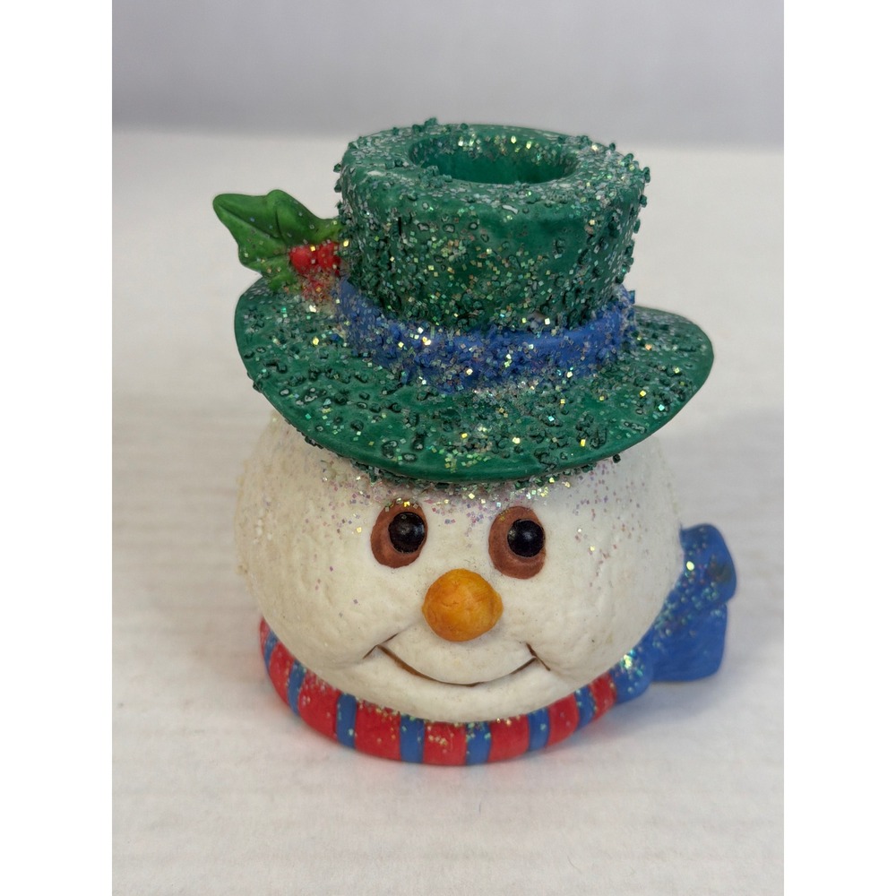 Snowman Taper Candle Holder Glitter Resin Christmas Holiday Decor